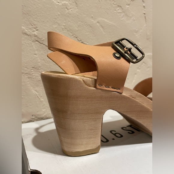 No.6 Two Strap Leather Wood Tan Platform Clog - Picture 6 of 14